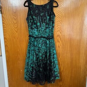 Danny & Nicole Black and Green Midi Dress